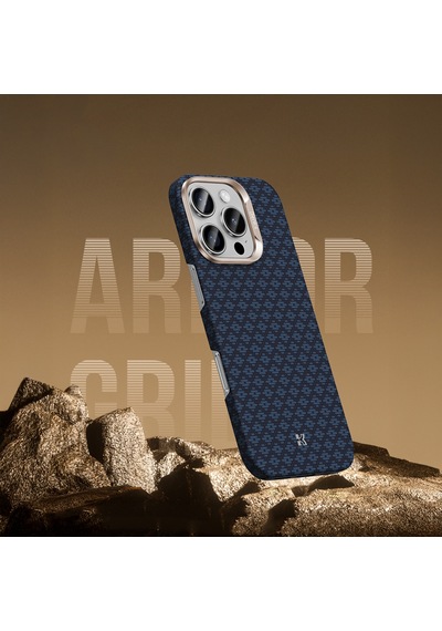 Apple Uyumlu iPhone 16 Pro Max Kılıf M-safe Özellikli Benks Armorair Armorgrid Serisi Kevlar Kapak Mavi Mavi