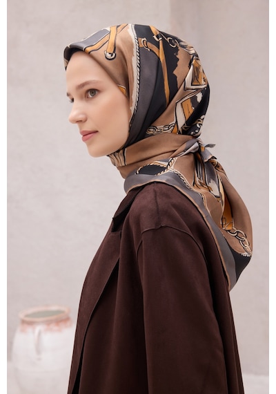 BELLİ Obje Desen İpek Twill Eşarp 4205d01 Füme - 83
