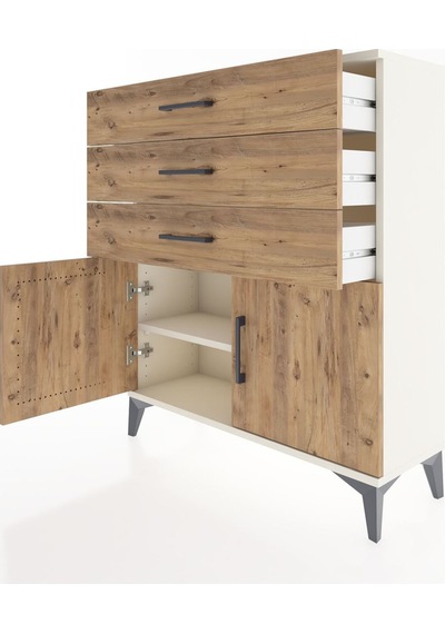 Arges Şifonyer Tek Raflı 3 Çekmeceli 2 Kapaklı 88x30x106 Aytaşı-çam Aytası