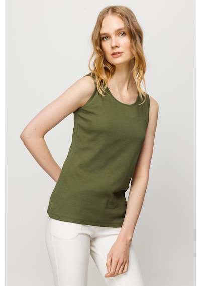 Kadın Sıfır Yaka Kaşkorse Pamuklu Askılı T-shirt Haki Haki