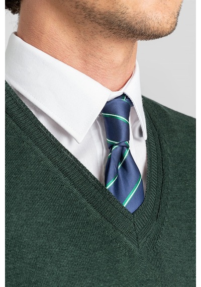 Tudors Slim Fit Dar Kesim V Yaka Pamuklu Erkek Kazak-22479 Yeşil