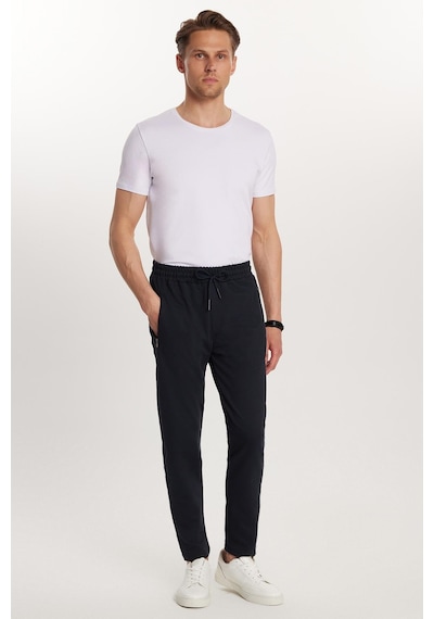 Tudors Unisex Standart Fit Pamuklu 2 İplik Fermuar Cepli Lastikli Bağlamalı Düz Paça Lacivert Eşofman Altı-34053 Lacivert