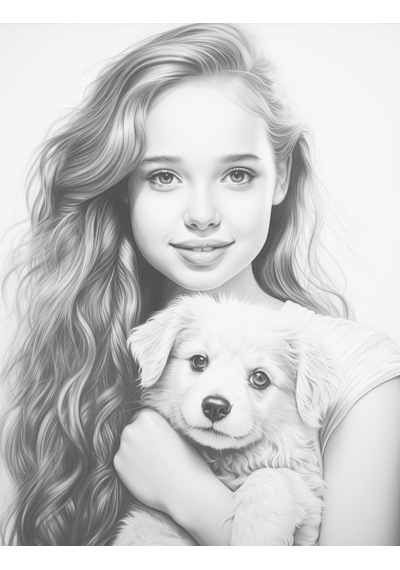 Anime Güzel Kız İle Köpeği Boyama Kitabı 100 Tam Sayfa