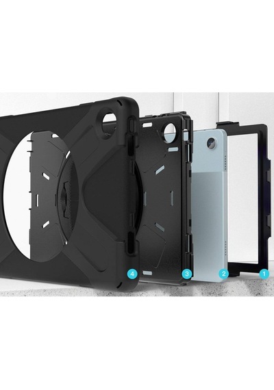 Lenovo Uyumlu Tab M10 Plus 3. Jenerasyon Tb-125fu Tb-128fu Defender Askılı Zırhlı Tank Case