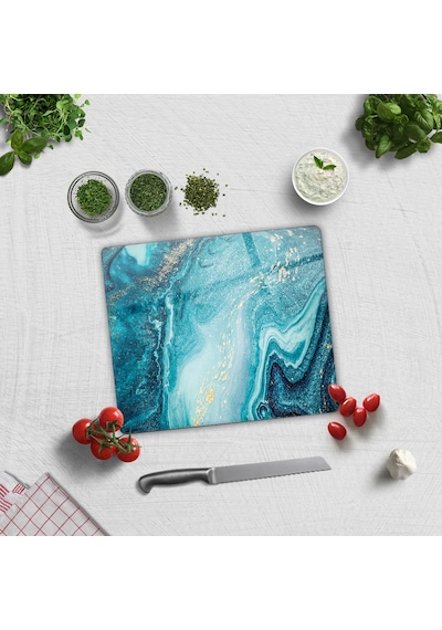 Cam Kesme Tablası - Cam Kesme Tahtası Turkuaz Desen 29cm X 34