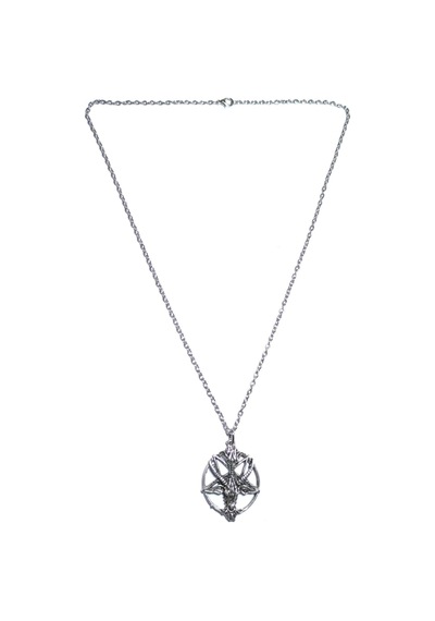 925 Ayar Gümüş Kaplama Ters Pentagram Keçi Kafası Kolye Gümüş