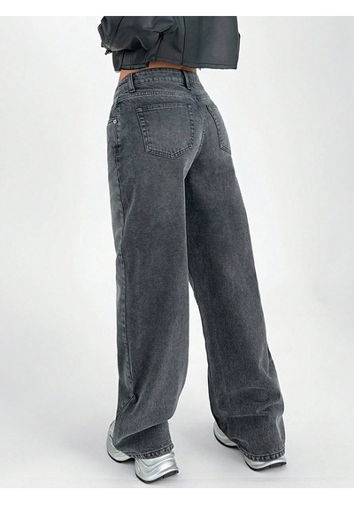 Kadın Wide Leg Jeans Pantolon Siyah