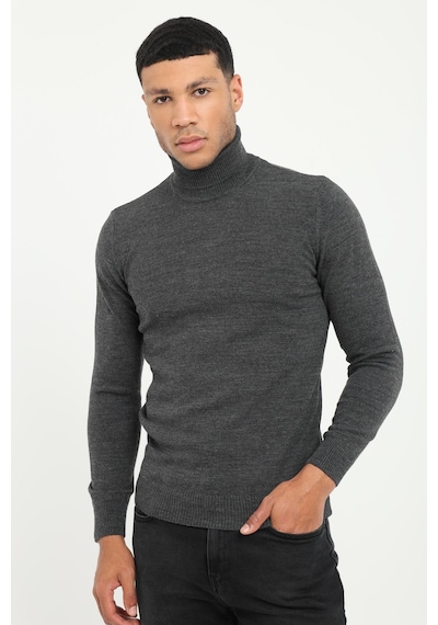 Dufy Erkek Slim Fit Tam Balıkçı Yaka Antrasit Triko-16908