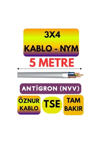 Öznur 3x4 Nym Antigron Kablo, 5 Metre, Gri