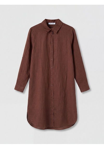 Lcw Everyday Kahverengi Oversize %100 Keten Kadın Gömlek Tunik
