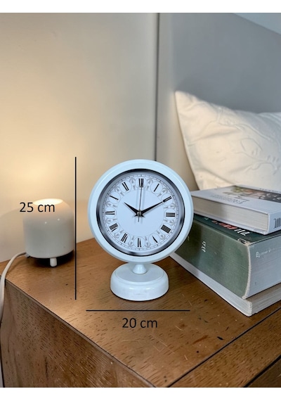 Büro Ev Ofis Hediyesi İçin 20x25cm Beyaz Dekor Desenli Metal Masa Saati Diğer
