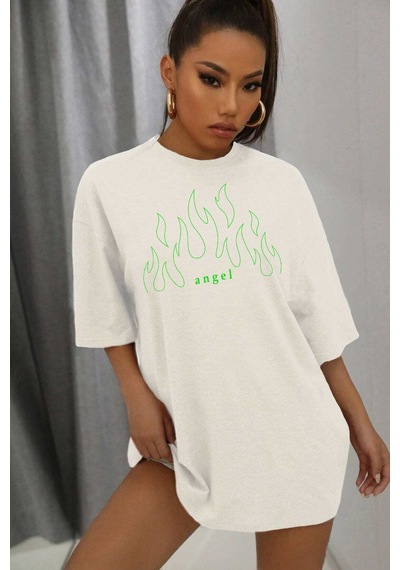 Green Angel Baskılı T-shirt Beyaz
