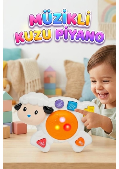Işıklı Sesli Müzikli Kuzucuk Piyanolu Davul Enstrümanı Eğitici Oyuncak Çocuk Müzik Aleti