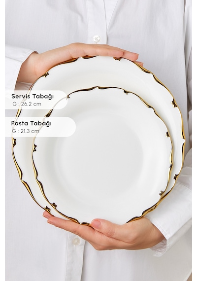 Karaca Royal Bone Spirit 55 Parça 12 Kişilik Yemek Takımı Beyaz - Gold