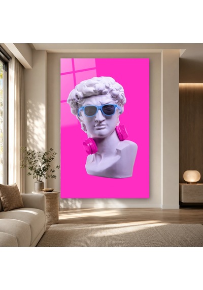 Gözlüklü Ve Kulaklıklı Pop Art Büst Çerçevesiz Cam Tablo