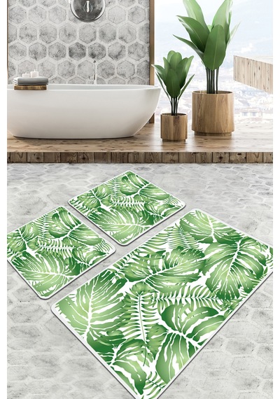 Pied Banyo Halısı Djt 3 Lü Set, Banyo Halısı , Banyo paspası yıkanabilir Yeşil