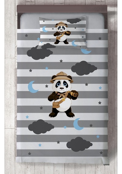 Mekta Home Bebek Ve Çocuk Odası İzci Panda Desenli Yatak Örtüsü Renkli