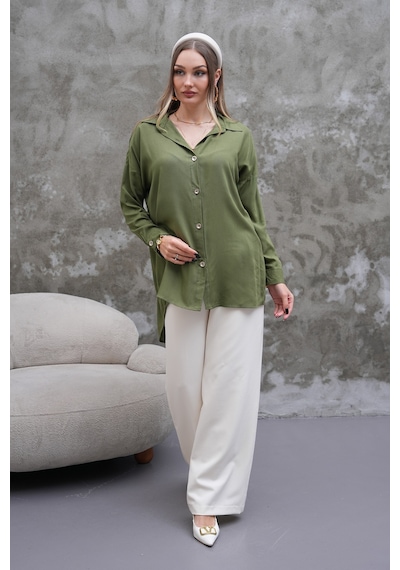 Polologin Butik Haki Yeşil Dökümlü Gömlek Haki