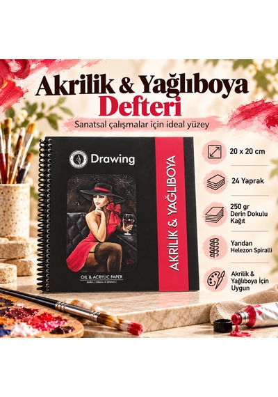 Profesyonel Akrilik Ve Yağlı Boya Çizim Defteri 20x20 Cm 250 Gr 24 Yaprak