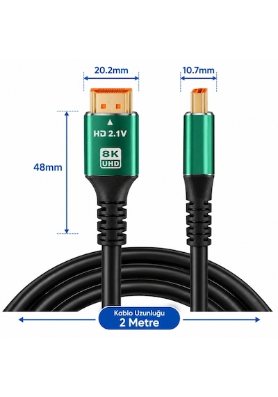 Alfais 6122 Hdmi 2.1 8k Ultra Hd Kablo 2 Metre 48gbps 4k 120hz Altın Uçlu Kablo Led Tv