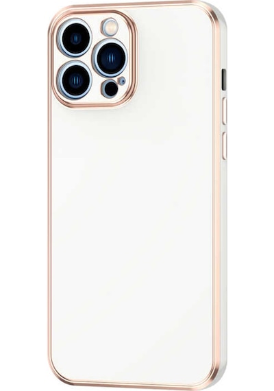 Forzacase Apple Uyumlu iPhone 13 Pro Max Luxury Serisi Altın Çerçeveli Silikon Kılıf Beyaz