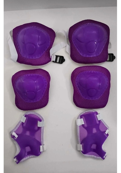 Çocuk Koruyucu Set Dizlik Dirseklik Bileklik 6 Parça Paten Scooter Bisiklet Kaykay Koruyucu Mor Renk Mor