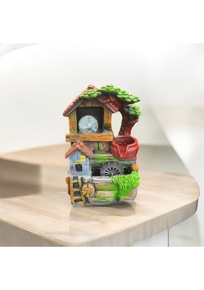 Dekoratif Mini Şelale Görünümlü Masaüstü Saksı Ve Süs Evi Led Işıklı