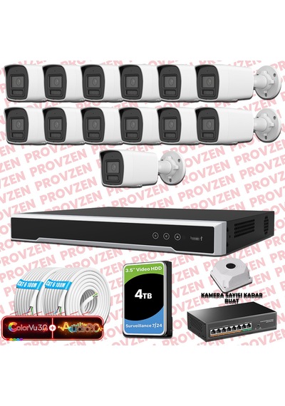 Provzen Hikvision 13 Kameralı 6mp Ip Colorvu 3.0 Güvenlik Sistemi Aı İnsan Araç Algılama Çift Yönlü Ses Ve Işıklı Alarm