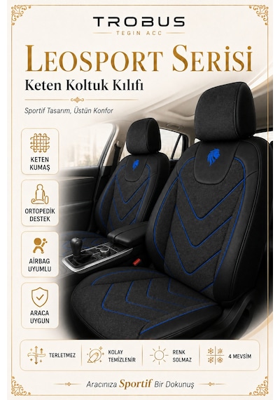 Subaru Impreza 2008 2009 2010 2011 Uyumlu Leosport Serisi Siyah Mavi Oto Koltuk Kılıfı