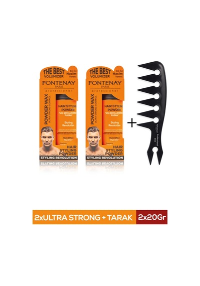 Fontenay Saç Şekillendirici Ultra Strong Pudra Toz Wax Turuncu 2 x 20 G + Geniş Aralıklı Wax Tarağı 3'lü