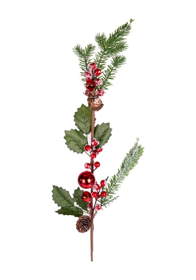 Yılbaşı Çiçeği Pike Karlı Berry Kozalaklı Çanlı Ve Toplu Kırmızı-yeşil 73 Cm.