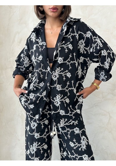 Verymoda Nakışlı Gömlek F1951 SİYAH