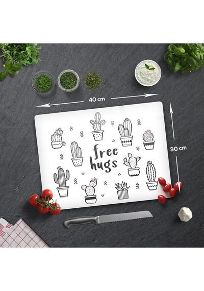 Decorita Cam Kesme Tahtası|Free Hugs|30cm x 40cm