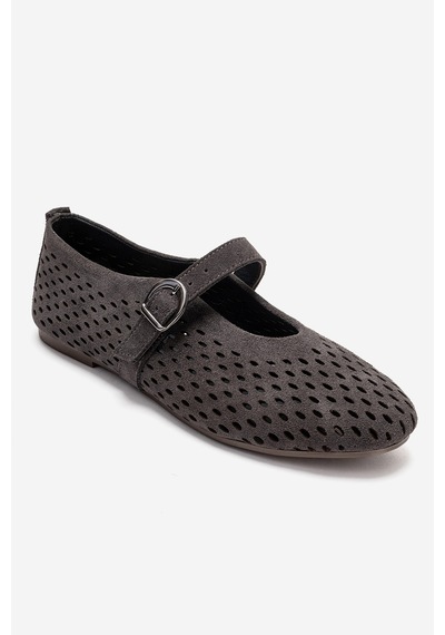 Luvishoes Arian Füme Süet Hakiki Deri Delikli Kadın Babet Ayakkabı Füme