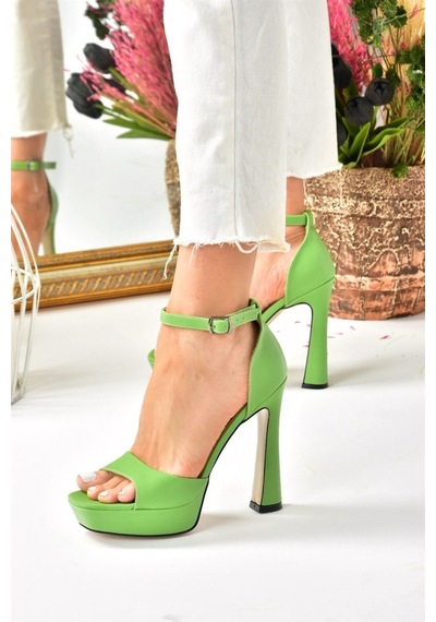 Fox Shoes Çimen Yeşili Platform Kalın Topuklu Kadın Ayakkabı K404
