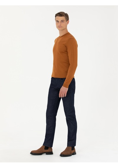 Cacharel Tarçın Slim Fit Bisiklet Yaka Triko Kazak Turuncu