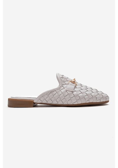 Luvishoes Senıa Beyaz Örgü Hakiki Deri Tokalı Önü Kapalı Kadın Terlik