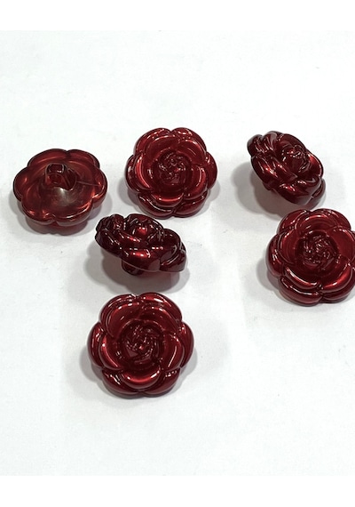 İtalyan Gül Düğme / 6'lı Set / Bordo / 2.2 Cm / İgd1