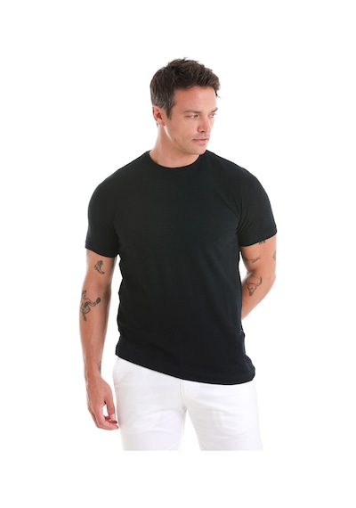 Hatemoğlu Lacivert Regular Fit Jakarlı Bisiklet Yaka Tişört 35102024c004 005 Lacivert