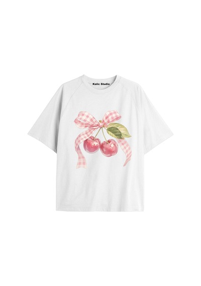 Kalic Studio Y2k Vintage Cherry Baskılı Siyah T-shirt Kod 67 Beyaz-67
