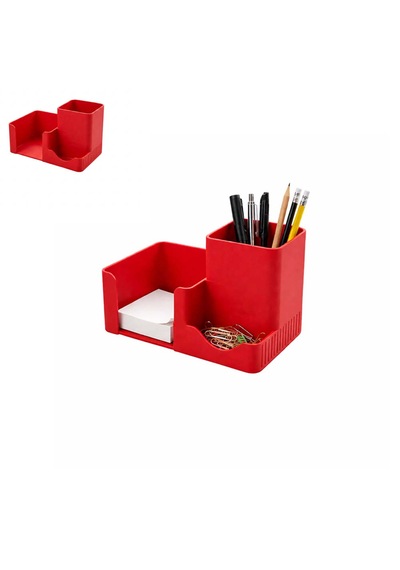 Özel Üretim 3 Bölmeli Notluk Ataşlık Kalemlik Vb. Masa Seti Ebat: 14,6 Cm X 8,4 Cm X 9,9 Cm Kırmızı