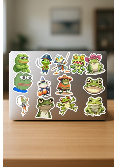 Kurbağa Frog Temalı Bullet Journal Telefon Laptop Yapışkanlı Folyo Sticker Paketi 23 Adet Çok Renkli