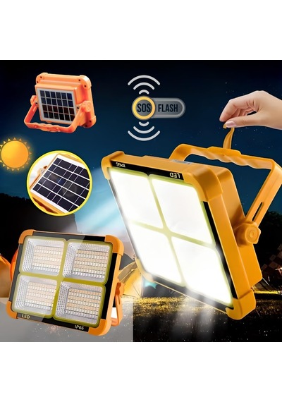 Solar Güneş Enerjili Kamp Lambası - Ip66 Su Geçirmez Powerbank Özellikli Şarj Edilebilir Çok Fonksiyonlu Projektör, Sos Flaşörlü Çadır Ve Avcı Led Işıldak