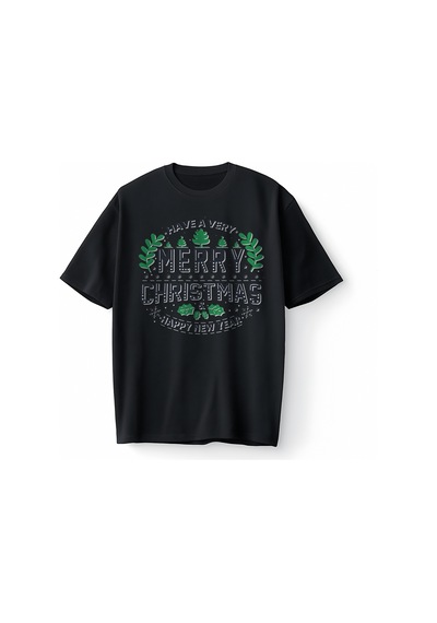 Bumeta Have A Very Merry Christmas Green Oversize Unisex Tişört T-shirt Siyah