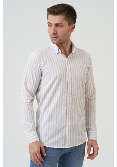 White Stone Bathurst Regular Fit G2001 Pamuklu Keten Gömlek Bej-bej Bej