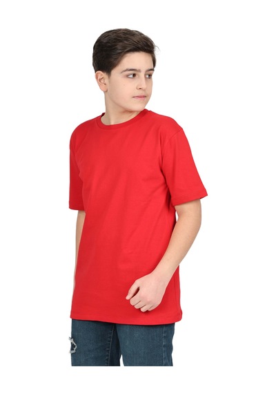 Erdem Kıds Erkek Çocuk Siyah Düz Baskısız Kısa Kol Basic Casual-okul T-shirt Kırmızı Kırmızı