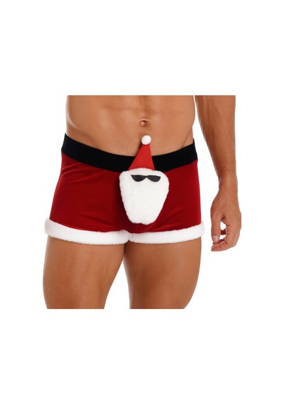 Nsmlife Erkek Noel Baba Figürlü Kırmızı Kadife Yılbaşı Boxer Kırmızı