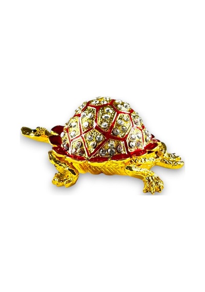 Taşlı Dekoratif Kaplumbağa Biblo Metal Gövde, Gold / Yeşil / Kırmızı Renk Seçenekli 10x6 CM 727683989