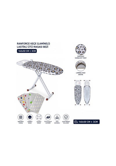 1 Adet Ranforce Keçe Ütü Masası Bezi Lastikli Lamineli Keçe Destekli Ütü Bezi 140x50 Cm Ranforce Ironing Board Cover Ironing Pad Diğer