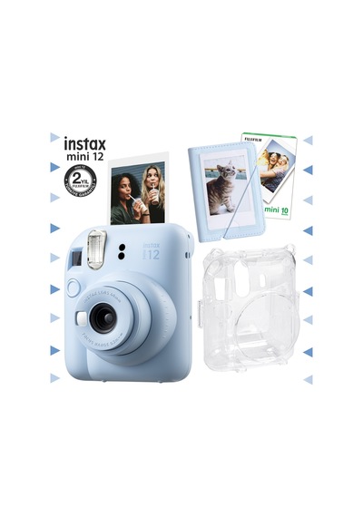 Fujifilm Instax Mini 12 Fotoğraf Makinesi + 10'lu Film + Mini Albüm + Şeffaf Kılıf Seti Mavi